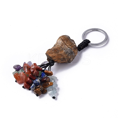 Natural Tiger Eye Nugget with Mixed Gemstone Chips Tassel Keychains KEYC-P012-02P-06-1