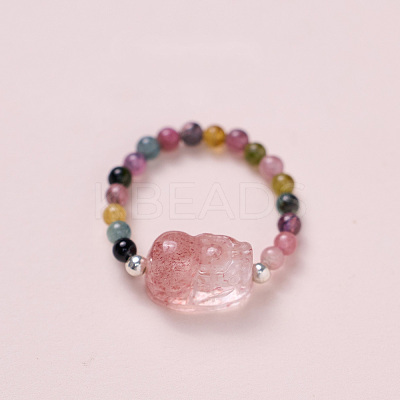 Adjustable Natural Multicolor Tourmaline Bead Finger Rings FS-WGFFDB9-01-1