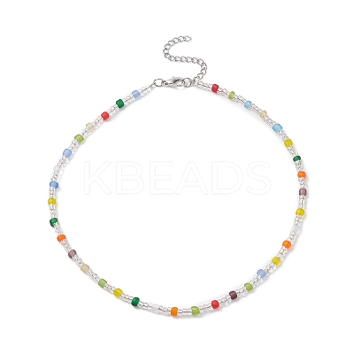 Glass Seed Beaded Necklace for Women NJEW-JN04276-1