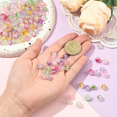 100Pcs Transparent Spray Painted Crackle Glass Beads GLAA-YW0005-15A-1