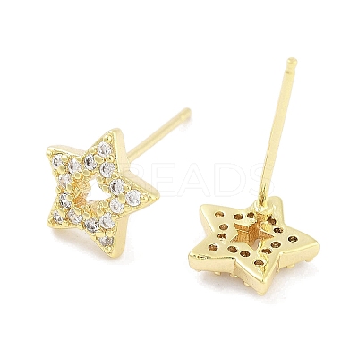 Brass Micro Pave Clear Cubic Zirconia Studs Earring for Women EJEW-S217-F03-1