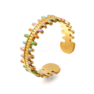 304 Stainless Steel Enamel Open Cuff Rings LS-RJEW-M072-20G-1