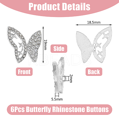 6Pcs 1-Hole Zinc Alloy Crystal Rhinestone Shank Buttons BUTT-DC0001-09-1