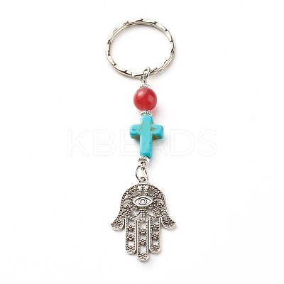 Natural & Dyed Malaysia Jade Bead and Synthetic Turquoise beads Keychain KEYC-JKC00267-01-1