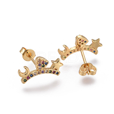 Brass Micro Pave Cubic Zirconia Stud Earrings X-EJEW-F201-16G-1