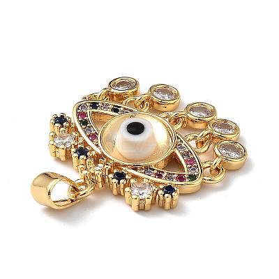 Lampwork Evil Eye Pendants with Colorful Cubic Zirconia ZIRC-L102-13G-02-1