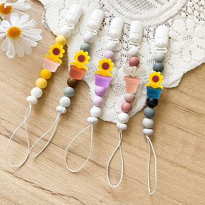 18Pcs 18 Style Leaf Pot and Flower Food Grade Eco-Friendly Silicone Beads SIL-GO0001-15-1