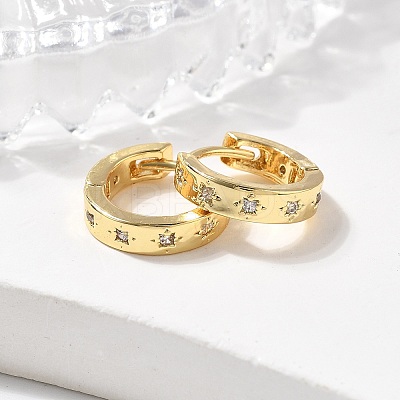 Clear Cubic Zirconia Star Hoop Earrings EJEW-K093-22G-1