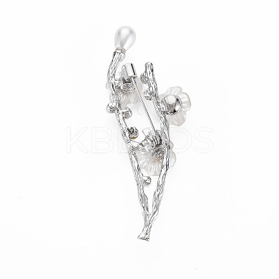 Plum Blossom with Branch Resin Brooch with Imitation Pearl JEWB-N007-023P-FF-1