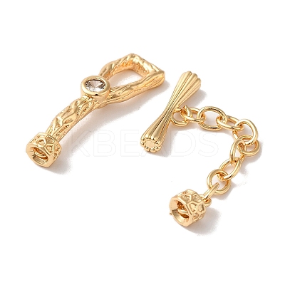 Brass Micro Pave Clear Cubic Zirconia Toggle Clasps KK-G503-03G-1