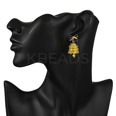 Christmas Bell Brass Dangle Stud Earrings EJEW-MZ00495-03-1