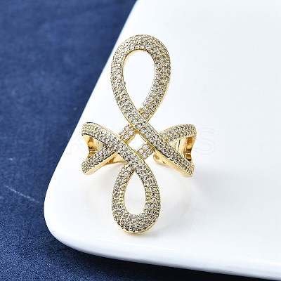 Brass Micro Pave Clear Cubic Zirconia Open Cuff Rings RJEW-F179-02G-1
