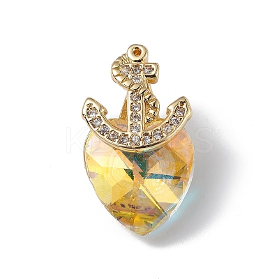 Real 18K Gold Plated Rack Plating Brass Micro Pave Clear Cubic Zirconia Pendants KK-C015-07G-05-1