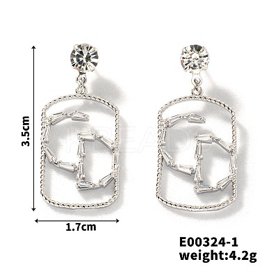 Geometric Hollow Brass Clear Cubic Zirconia Stud Earrings RV3263-2-1