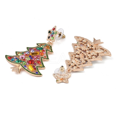 Christmas Tree Alloy Colorful Rhinestone Dangle Stud Earrings for Women EJEW-L203-10KCG-1