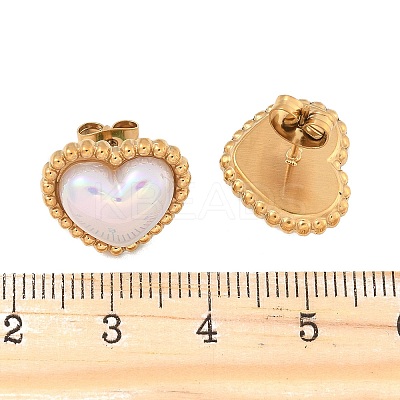 304 Stainless Steel Shell Heart Stud Earrings for Women LS-EJEW-Z095-02G-1
