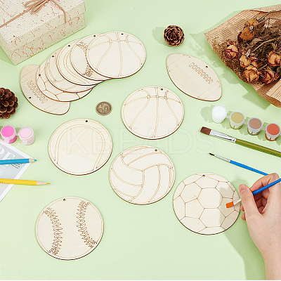 Sports Ball Wooden Pendants Decorations DIY-WH0430-935-1