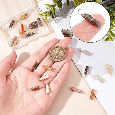 24Pcs 3 Styles Natural Topaz Jade & Plum Blossom Jasper & Jade Pendants FIND-FG0001-61-1