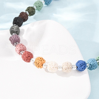 Chakra Natural Lava Rock Round Beaded Necklaces GG-CBA922D-05A-1