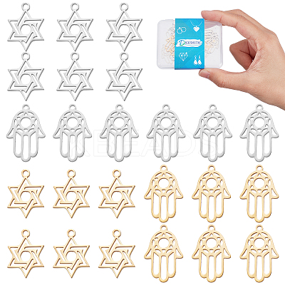 24Pcs 4 Style 201 Stainless Steel Charms STAS-DC0008-60-1
