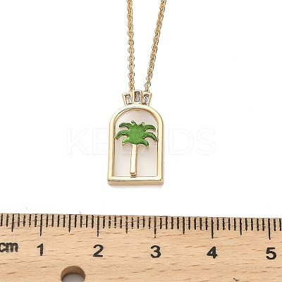 Arch with Coconut Tree Brass Enamel Pendant Necklaces NJEW-H051-03G-1