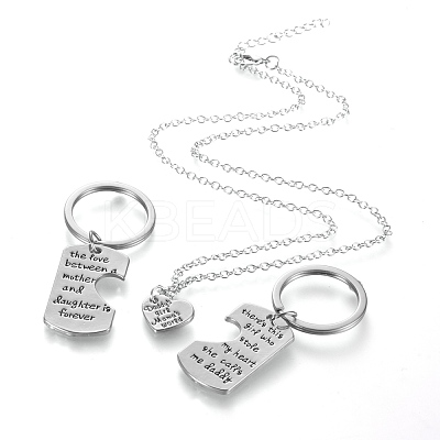 Daddy Mother Daughter Forever Love Family Heart Puzzle Jewelry Sets SJEW-K155-02P-1