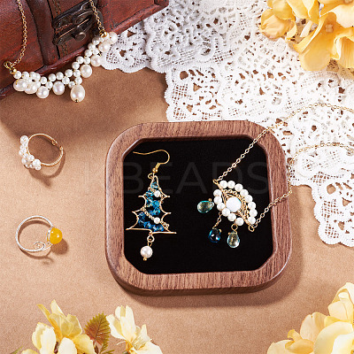 1Pc Wood with Velvet Jewelry Plate ODIS-TA0001-10-1