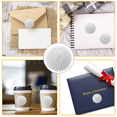 Round Silver Foil Embossed Picture Stickers DIY-WH0503-002-1
