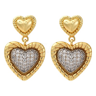 Brass Micro Pave Clear Cubic Zirconia Dangle Earrings EJEW-D322-01G-1
