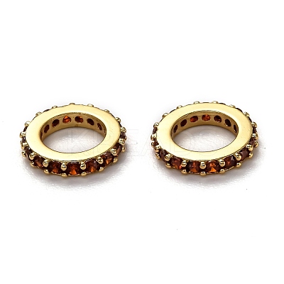 Brass Micro Pave Cubic Zirconia Rondelle European Beads KK-B028-18G-D-1