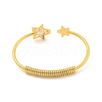 Star Brass Pave Clear Cubic Zirconia Open Cuff Bangles for Women BJEW-G704-03G-1