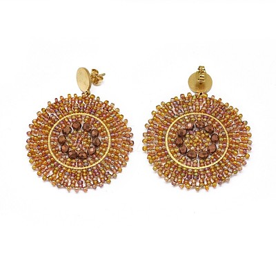 Handmade Woven Glass Beads Dangle Stud Earrings EJEW-F235-I05-1