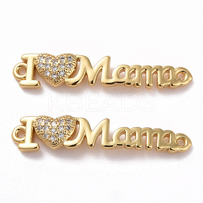 Mother's Day Brass Micro Pave Clear Cubic Zirconia Connector Charms ZIRC-F134-31G-1