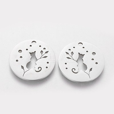 Non-Tarnish 201 Stainless Steel Kitten Pendants STAS-S105-T469-1