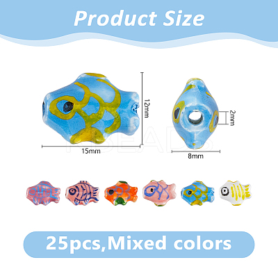 25Pcs Handmade Fish Porcelain Beads PORC-DC0001-18-1