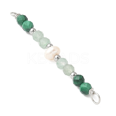 Faceted Round Natural Green Aventurinee & Malachite & Potato Natural Cultured Freshwater Pearl Beaded Connector Charms PALLOY-JF03532-03-1