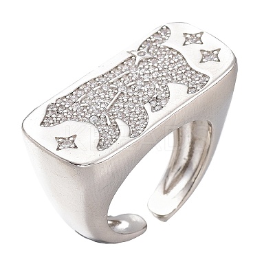 Adjustable Brass Micro Pave Clear Cubic Zirconia Open Cuff Rings ZIRC-I049-34-1