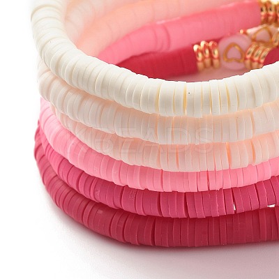Handmade Polymer Clay Heishi Beads Stretch Bracelets Set with Heart Pattern Beads for Women BJEW-JB07449-1