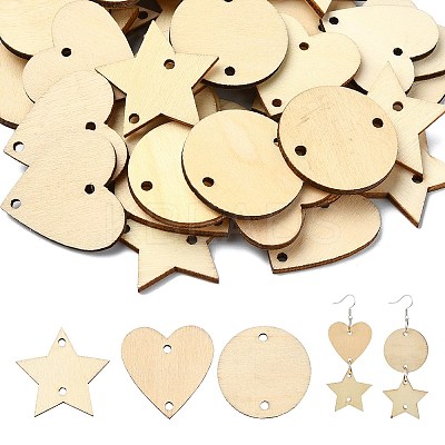 180Pcs 3 Styles Undyed Unfinished Wood Links WOOD-CJ0002-24-1