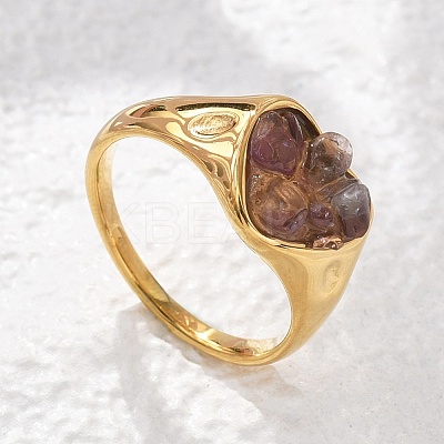 Heart Natural Amethyst Finger Rings RJEW-D303-01G-05-1