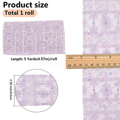 5Yards Polyester Flower Lace Ribbons with Paillettes OCOR-GF0005-24B-1