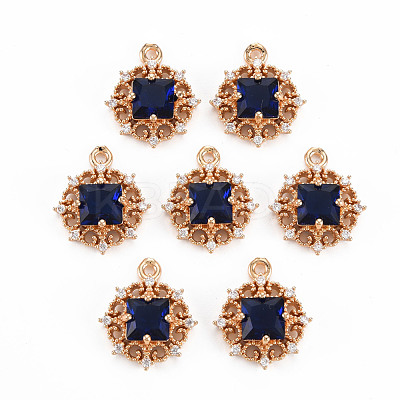 Rack Plating Brass Micro Pave Clear Cubic Zirconia Pendants KK-T060-61G-RS-1