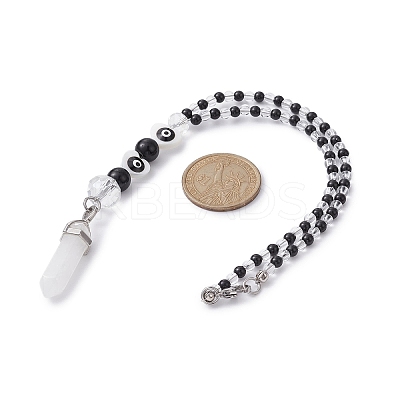 Glass & Synthetic Black Stone Beaded Pendant Decorations HJEW-JM01290-1