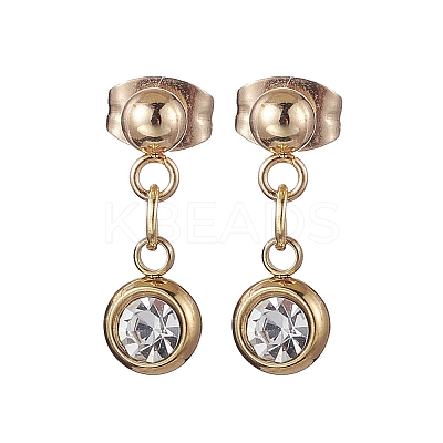 Flat Round 201 Stainless Steel Rhinestone Stud Dangle Earrings for Women EJEW-JE05920-1