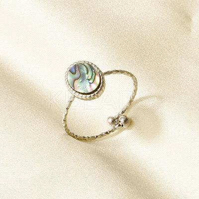 304 Stainless Steel with Natural Shell Open Cuff Rings for Women GL4110-2-1