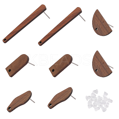 8 Pairs 4 Style Oval & Arch & Half Round Walnut Wood Stud Earring Findings MAK-CA0001-16-1