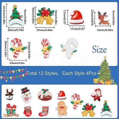 48Pcs 12 Styles Christmas Theme Opaque Resin Cabochons CRES-SC0002-54-1