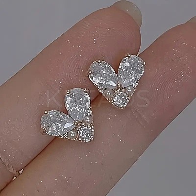 Heart Alloy Clear Cubic Zirconia Stud Earrings FS-WG9E6BA-01-1