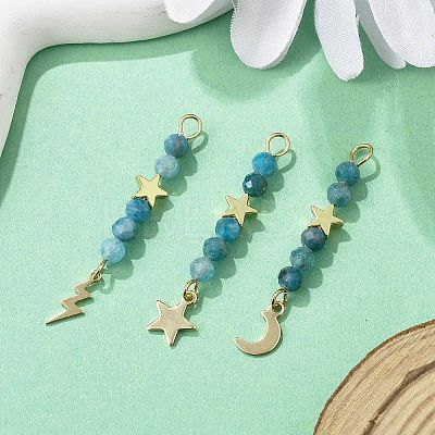 3Pcs 3 Styles Natural Apatite Faceted Round Beaded Pendants PALLOY-JF03604-05-1