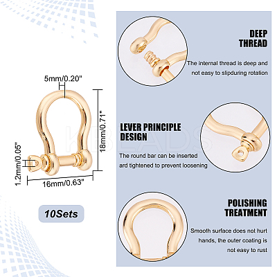 10 Sets Brass D-Ring Anchor Shackle Clasps KK-FH0003-05-1